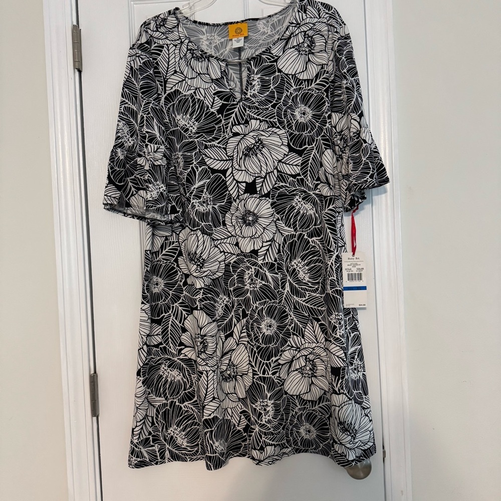 Ruby Rd. Monochrome Leaf Pattern Dress NWOT - Picture 2 of 7